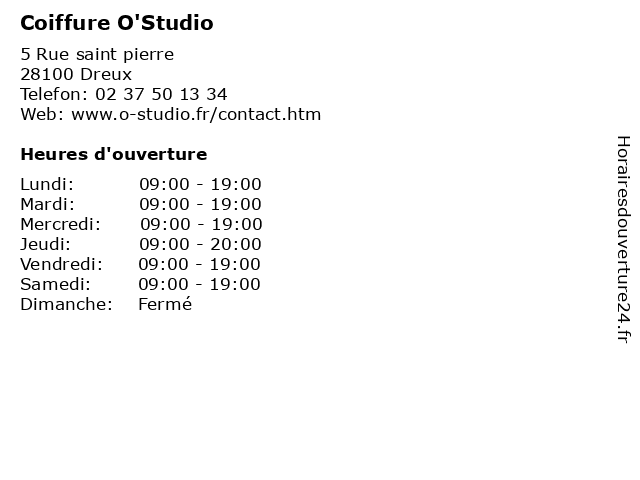 Coiffure O'Studio à Dreux: adresse et heures d'ouverture