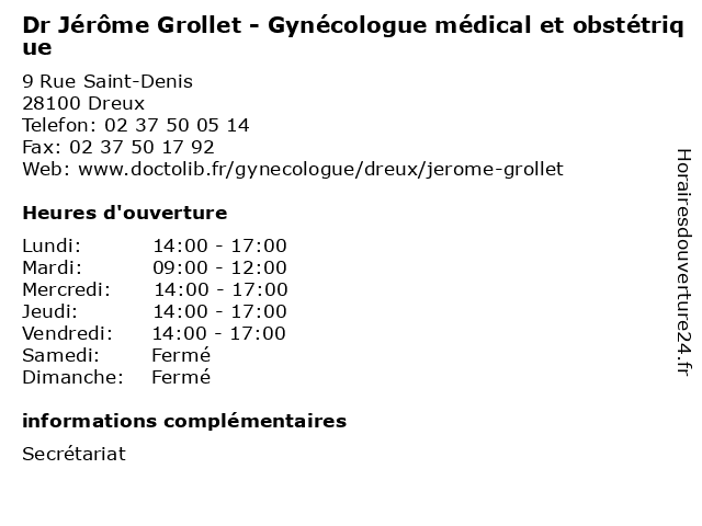 Dr Jérôme Grollet - Gynécologue médical et obstétrique à Dreux: adresse et heures d'ouverture