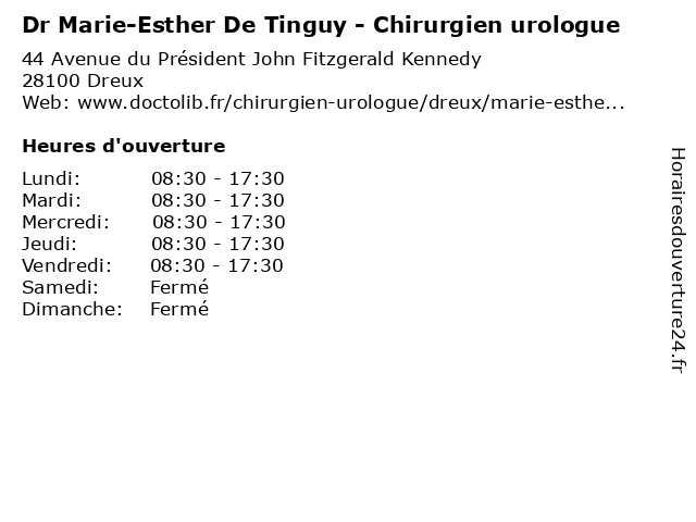 Dr Marie-Esther De Tinguy - Chirurgien urologue à Dreux: adresse et heures d'ouverture