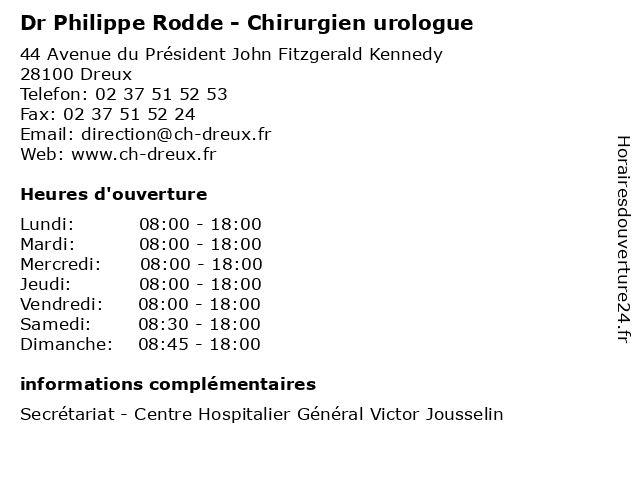 Dr Philippe Rodde - Chirurgien urologue à Dreux: adresse et heures d'ouverture