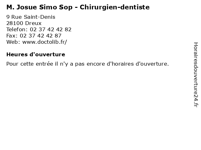 M. Josue Simo Sop - Chirurgien-dentiste à Dreux: adresse et heures d'ouverture