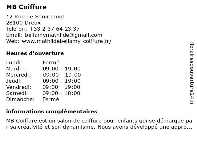 MB Coiffure à Dreux: adresse et heures d'ouverture