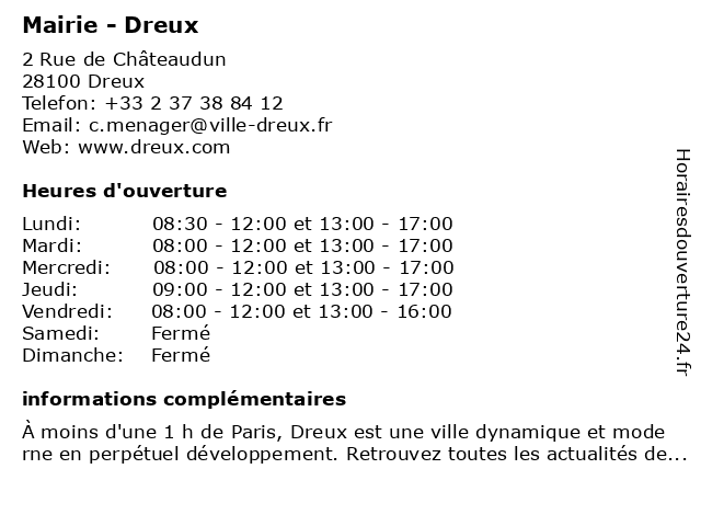 Mairie - Dreux à Dreux: adresse et heures d'ouverture