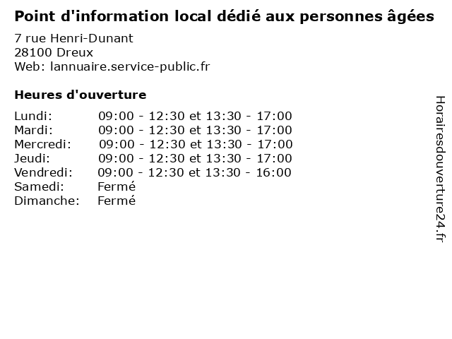 Point d'information local dédié aux personnes âgées à Dreux: adresse et heures d'ouverture