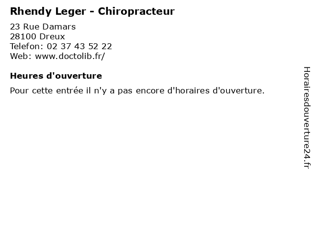 Rhendy Leger - Chiropracteur à Dreux: adresse et heures d'ouverture