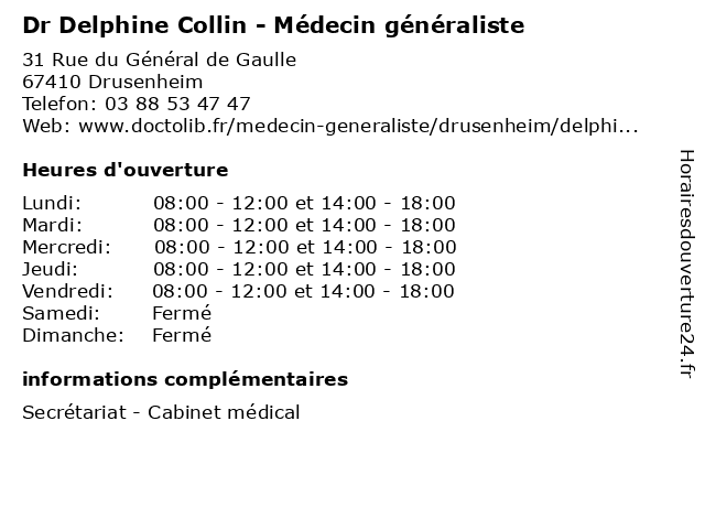 Dr Delphine Collin - Médecin généraliste à Drusenheim: adresse et heures d'ouverture
