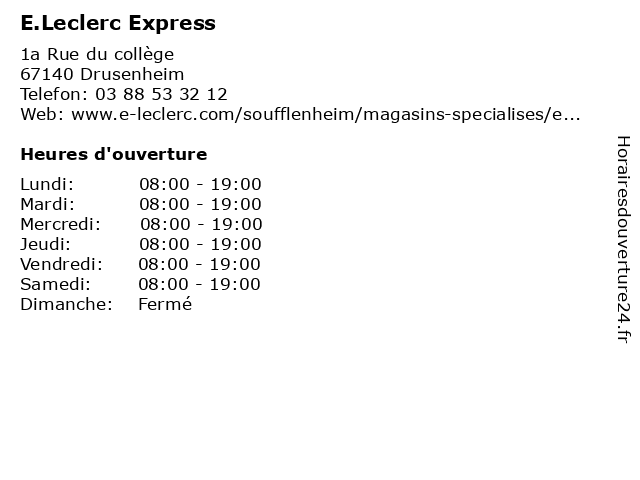 E.Leclerc Express à Drusenheim: adresse et heures d'ouverture
