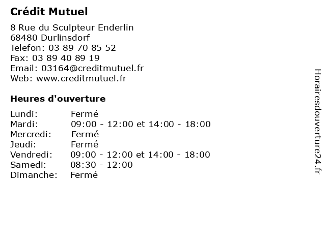 Crédit Mutuel à Durlinsdorf: adresse et heures d'ouverture