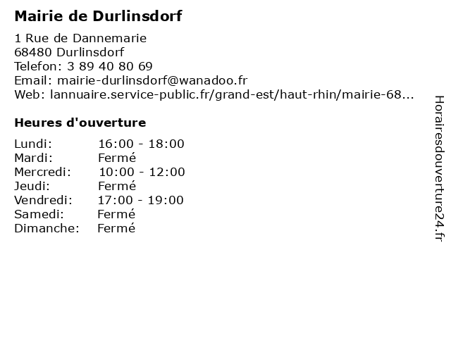 Mairie de Durlinsdorf à Durlinsdorf: adresse et heures d'ouverture