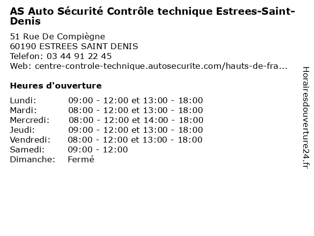AS Auto Sécurité Contrôle technique Estrees-Saint-Denis à ESTREES SAINT DENIS: adresse et heures d'ouverture