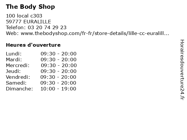 The Body Shop à EURALILLE: adresse et heures d'ouverture
