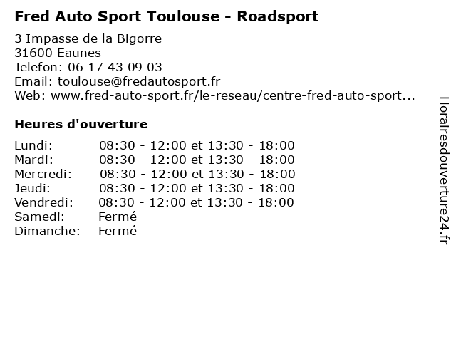 Fred Auto Sport Toulouse - Roadsport à Eaunes: adresse et heures d'ouverture
