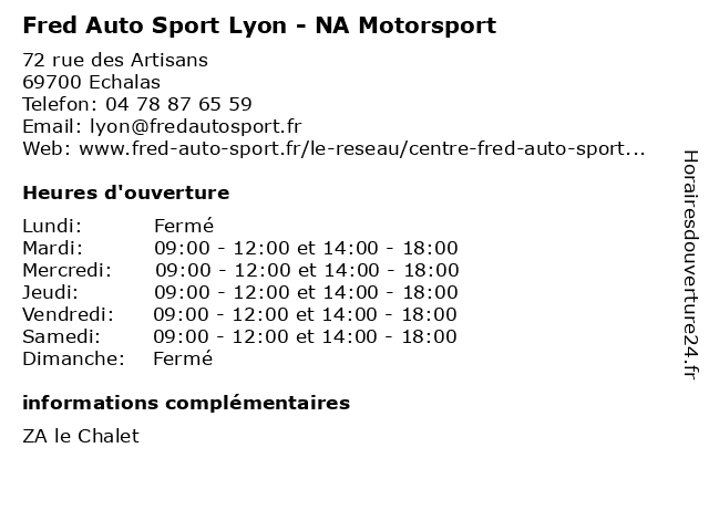 Fred Auto Sport Lyon - NA Motorsport à Echalas: adresse et heures d'ouverture