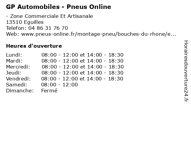 GP Automobiles - Pneus Online à Eguilles: adresse et heures d'ouverture