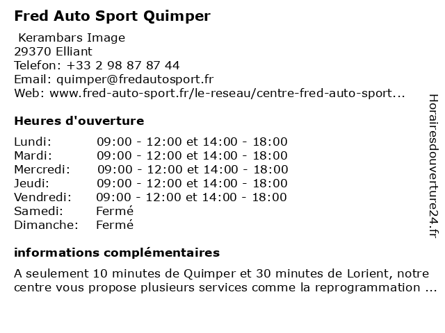Fred Auto Sport Quimper à Elliant: adresse et heures d'ouverture