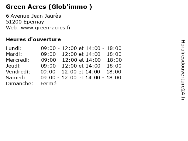 Green Acres (Glob'immo ) à Epernay: adresse et heures d'ouverture