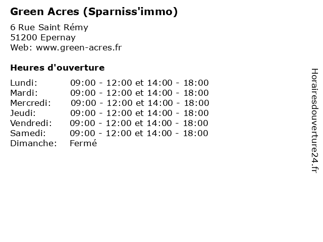 Green Acres (Sparniss'immo) à Epernay: adresse et heures d'ouverture