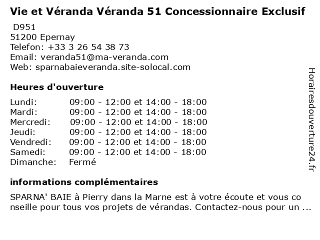 Vie & Véranda - Véranda 51 à Epernay: adresse et heures d'ouverture