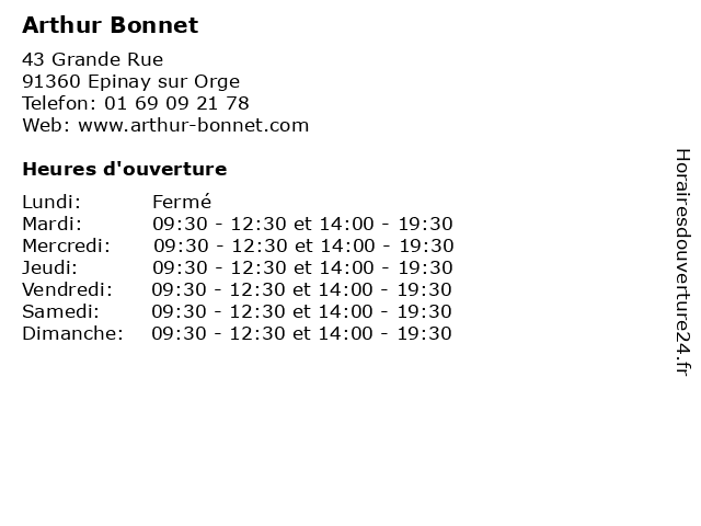 Arthur Bonnet à Epinay sur Orge: adresse et heures d'ouverture