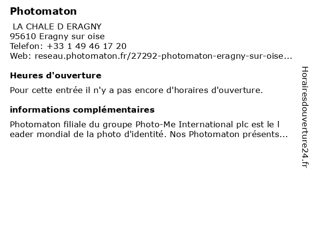 Photomaton à Eragny sur oise: adresse et heures d'ouverture