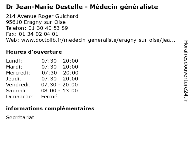 Dr Jean-Marie Destelle - Médecin généraliste à Eragny-sur-Oise: adresse et heures d'ouverture