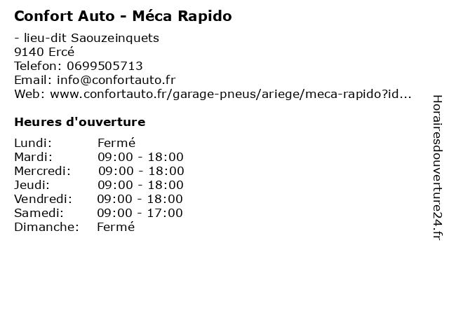 Confort Auto - Méca Rapido à Ercé: adresse et heures d'ouverture