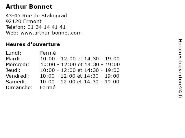 Arthur Bonnet à Ermont: adresse et heures d'ouverture