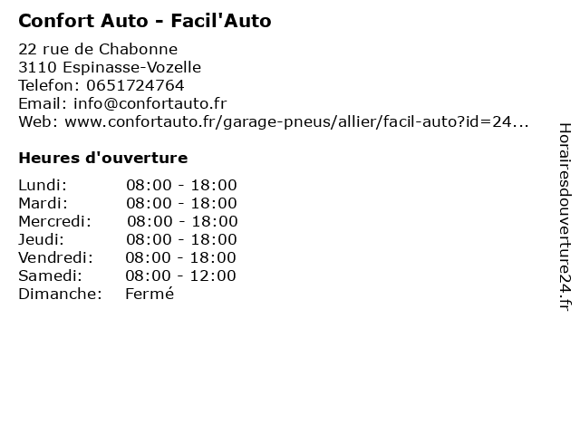 Confort Auto - Facil'Auto à Espinasse-Vozelle: adresse et heures d'ouverture