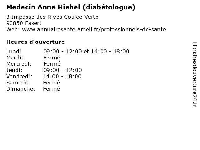 Medecin Anne Hiebel (diabétologue) à Essert: adresse et heures d'ouverture