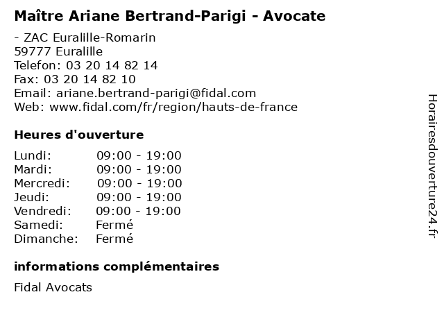 Maître Ariane Bertrand-Parigi - Avocate à Euralille: adresse et heures d'ouverture