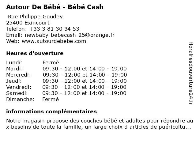 ᐅ Horaires D Ouverture Autour De Bebe Rue Philippe Goudey A Exincourt