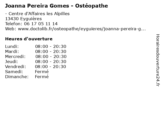 Joanna Pereira Gomes - Ostéopathe à Eyguières: adresse et heures d'ouverture