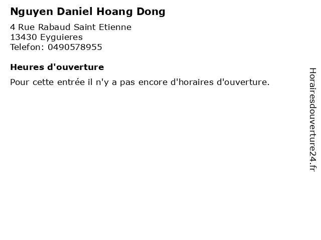 Nguyen Daniel Hoang Dong à Eyguieres: adresse et heures d'ouverture