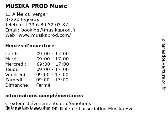 MUSIKA PROD Music à Eyjeaux: adresse et heures d'ouverture