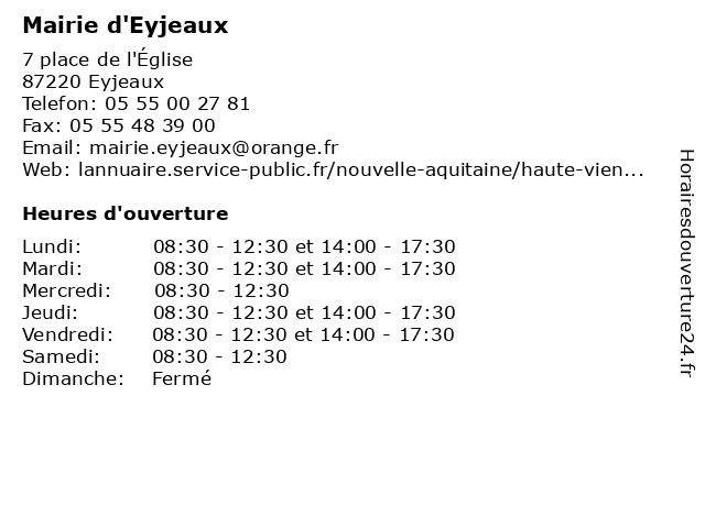 Mairie d'Eyjeaux à Eyjeaux: adresse et heures d'ouverture