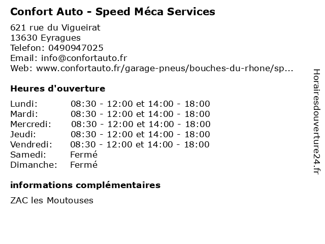 Confort Auto - Speed Méca Services à Eyragues: adresse et heures d'ouverture