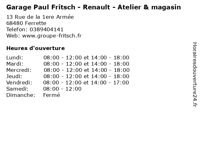 Garage Paul Fritsch - Renault - Atelier & magasin à Ferrette: adresse et heures d'ouverture