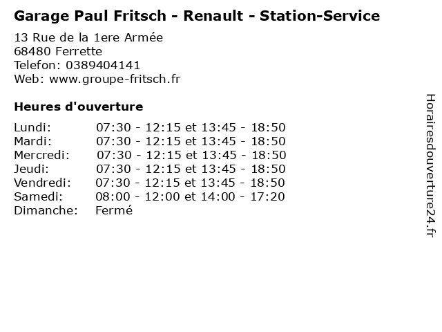 Garage Paul Fritsch - Renault - Station-Service à Ferrette: adresse et heures d'ouverture