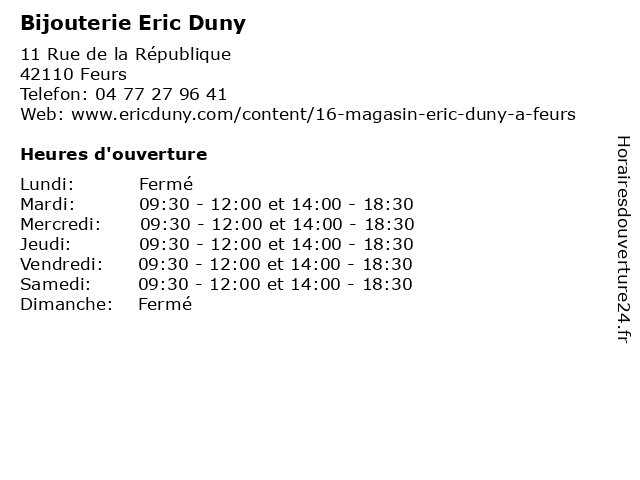 Bijouterie Eric Duny à Feurs: adresse et heures d'ouverture