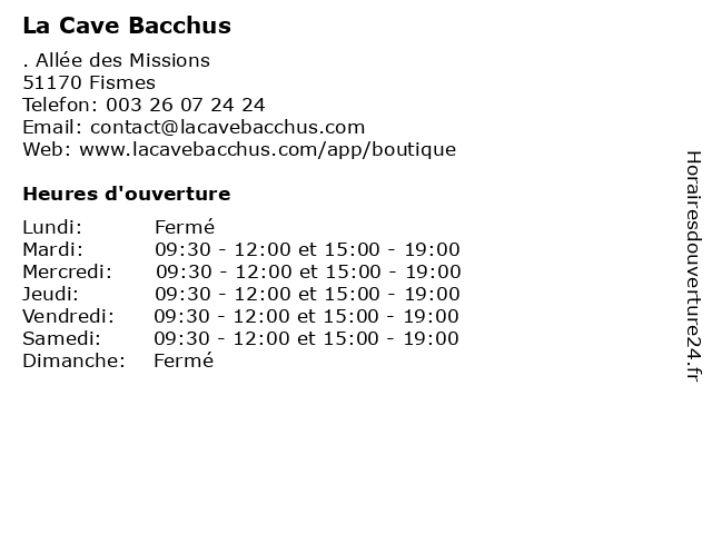 La Cave Bacchus à Fismes: adresse et heures d'ouverture