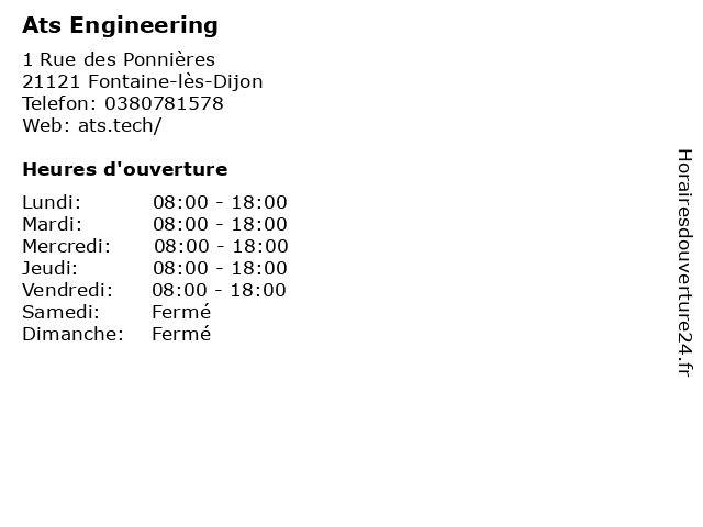 Ats Engineering à Fontaine-lès-Dijon: adresse et heures d'ouverture