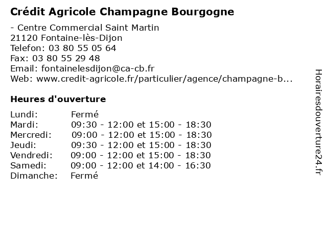 Crédit Agricole Champagne Bourgogne à Fontaine-lès-Dijon: adresse et heures d'ouverture