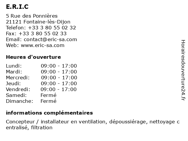 E.R.I.C à Fontaine-lès-Dijon: adresse et heures d'ouverture