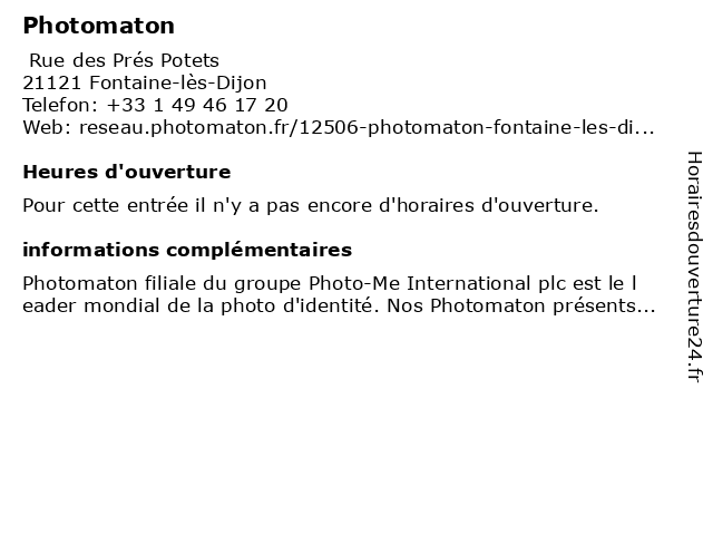 Photomaton à Fontaine-lès-Dijon: adresse et heures d'ouverture