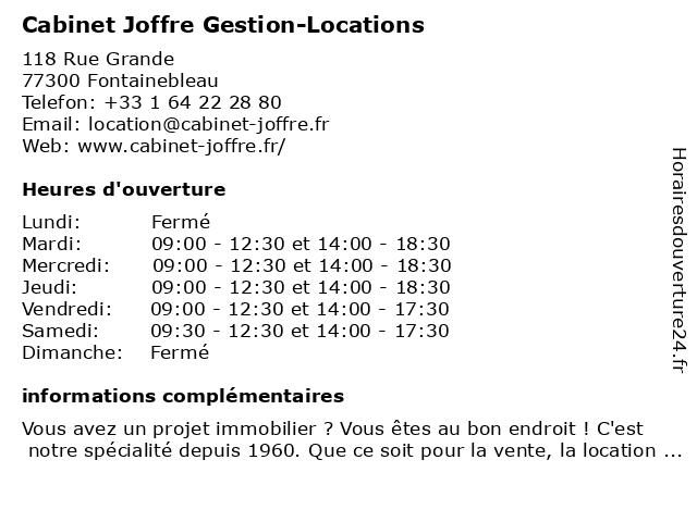 Cabinet Joffre Gestion-Locations à Fontainebleau: adresse et heures d'ouverture