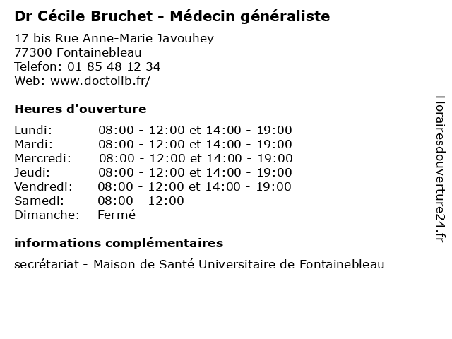 Dr Cécile Bruchet - Médecin généraliste à Fontainebleau: adresse et heures d'ouverture