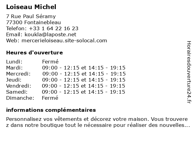 Loiseau Michel à Fontainebleau: adresse et heures d'ouverture