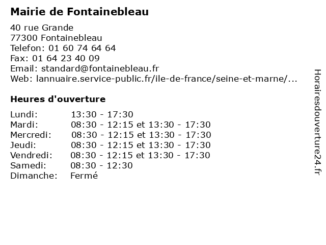 Mairie de Fontainebleau à Fontainebleau: adresse et heures d'ouverture