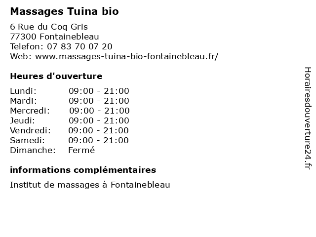 Massages Tuina bio à Fontainebleau: adresse et heures d'ouverture
