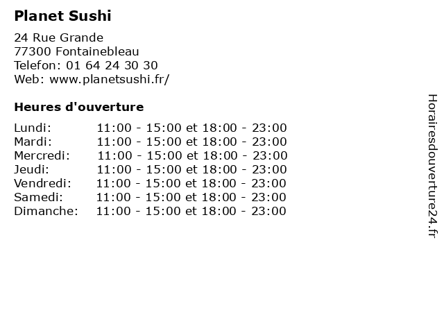 Planet Sushi à Fontainebleau: adresse et heures d'ouverture